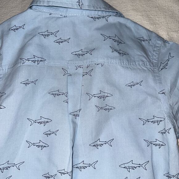 H&M Boys Shark Print Button-Up Shirt Blue Size 5-6Y Short Sleeve - Picture 5 of 6
